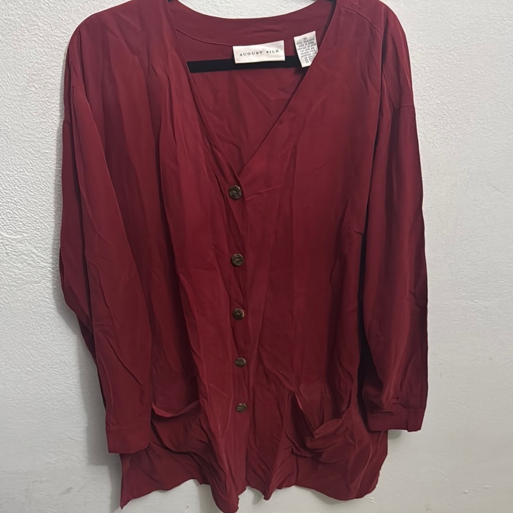 August Silk Red 3/4 Sleeve Button Down Shirt